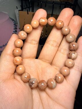 Pink Alashan Agate Bracelet 9mm Natural Agate Stretch Bracelet